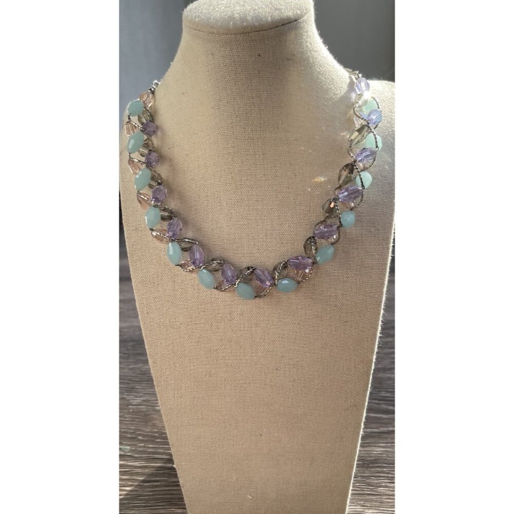 Vintage Marks & Spencer glass & Crystal Twisted Necklace M&S Necklace Sz 20”